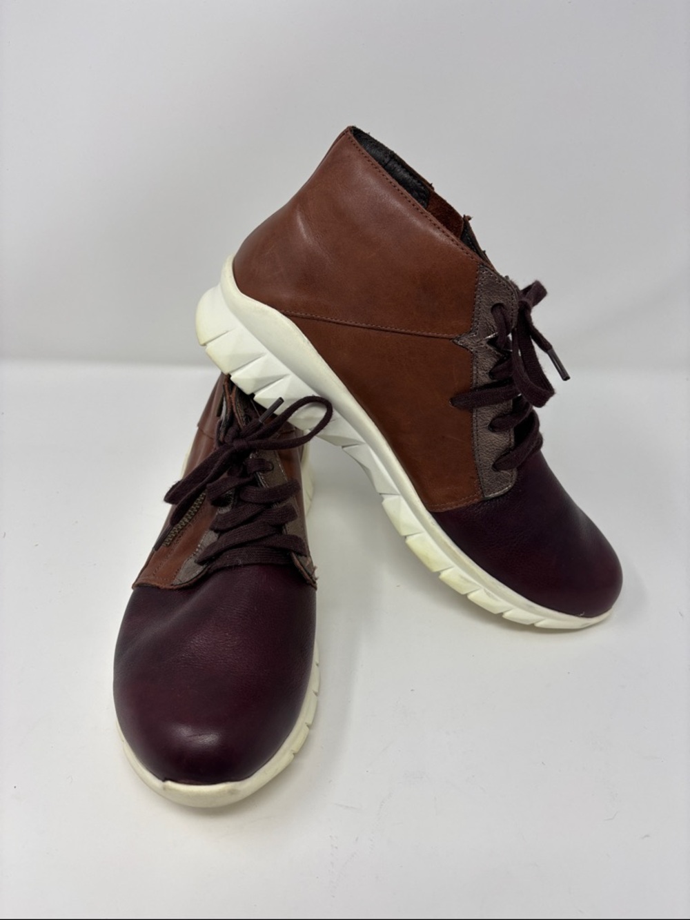 Naot Brown and Burgundy Leather Casual Sneakers